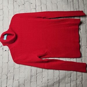 Jeanne Pierre Red Cable Knit Turtleneck Sweater Medium EUC